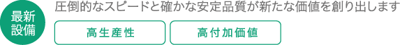 最新設備：圧倒的なスピードと確かな安定品質が新たな価値を創り出します